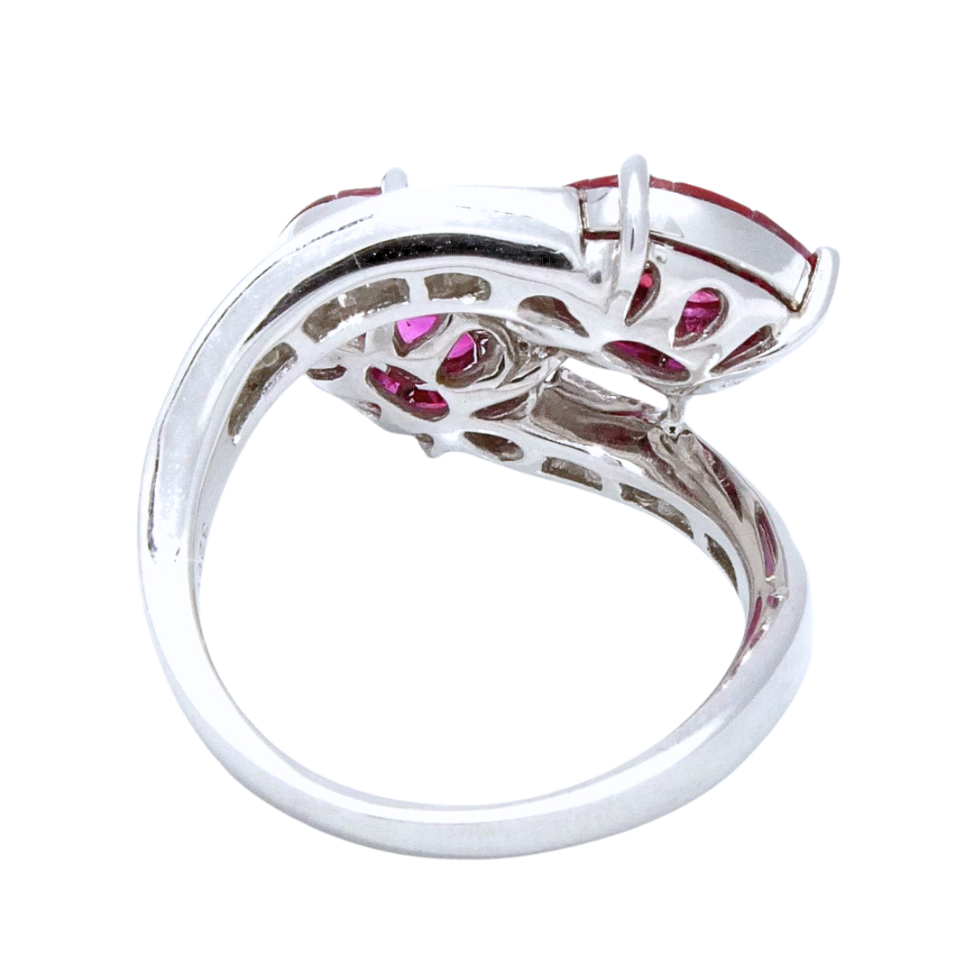 4.54 ctw. Diamonds Red Rubies 18k White Gold Ring Size 7 5.8 gram