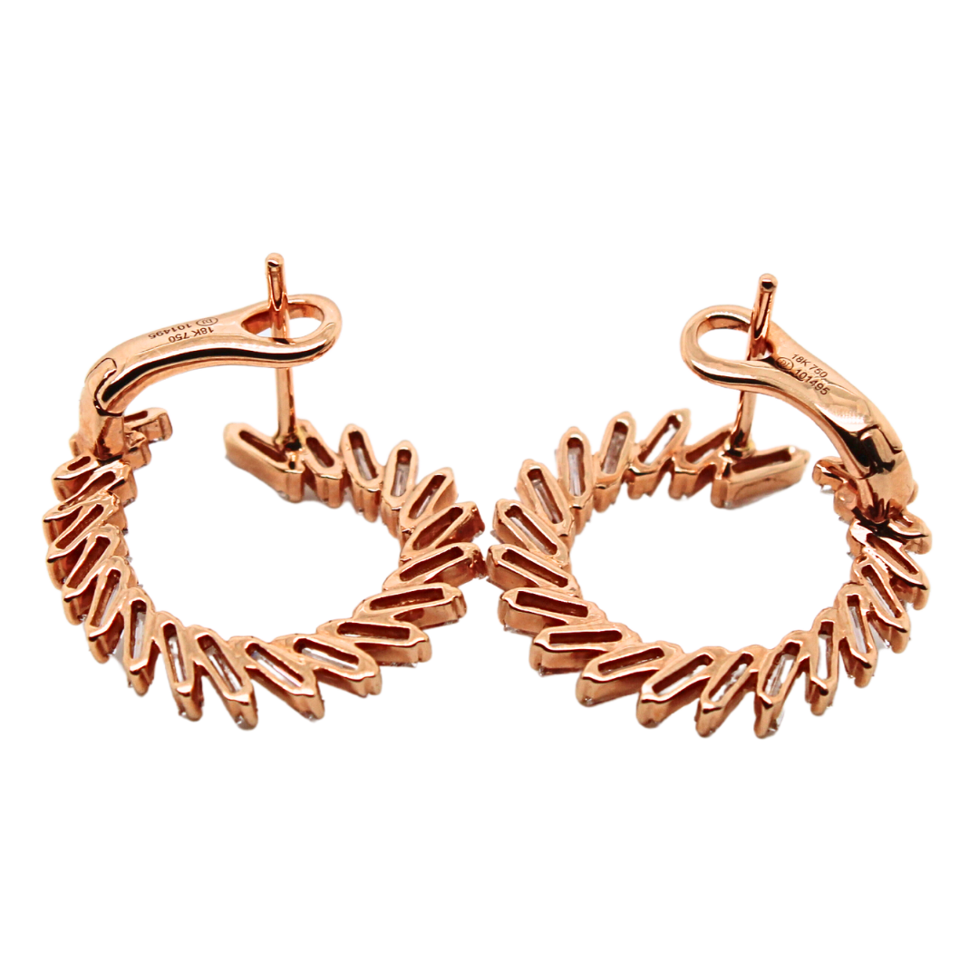 18K Rose Gold Semi-Circle Diamond Baguettes Earrings 1.73Cts