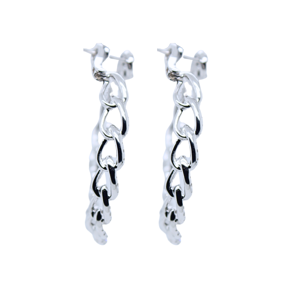 18k White Gold Chain Dangling Diamond Earrings