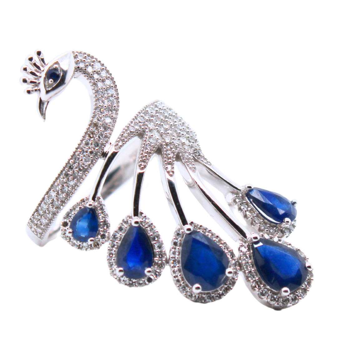 14k White Gold Peacock Sapphire and Diamond Ring 3.20CTW