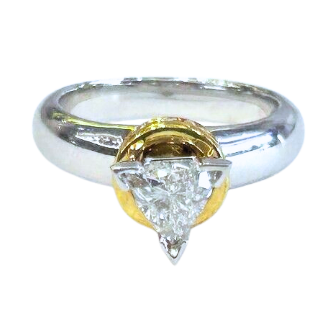 18K Yellow/White Gold Caressa Trillion Diamond Solitaire Ring 0.60-0.70 Carats