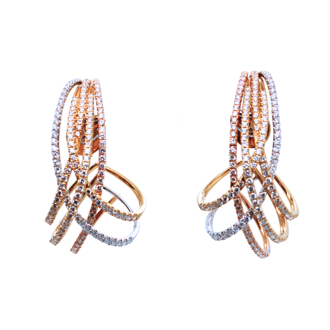 18k White Gold, Rose Gold, Yellow Gold Overlay Diamond Earrings
