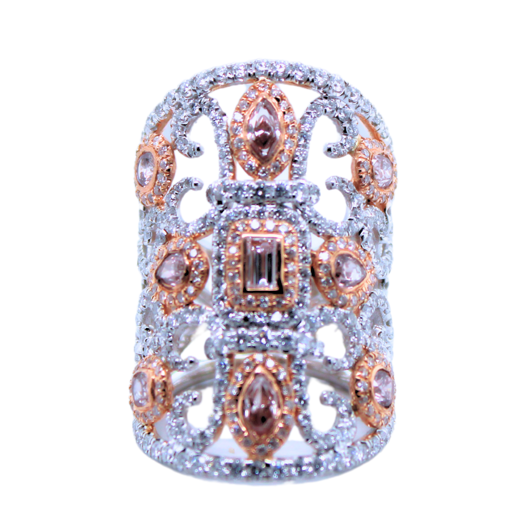 Full Finger Pink Diamond and Diamond Ring