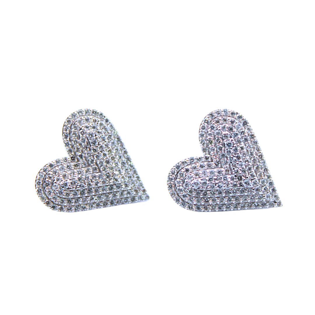 14K White Gold Heart Shaped Pave' Diamond Earrings 0.512 Carats
