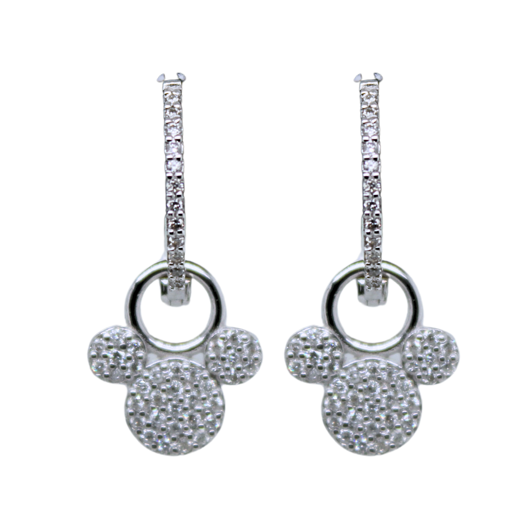 14k White Gold Mickey Mouse Diamond Huggie Hoop Earrings 0.25Ctw