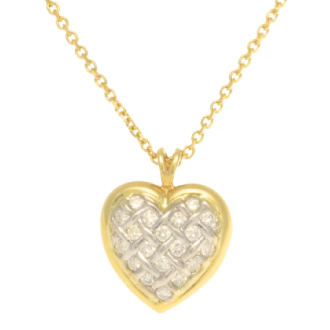 14K White & Yellow Gold Diamond Heart Pendant Necklace 1.00 cts