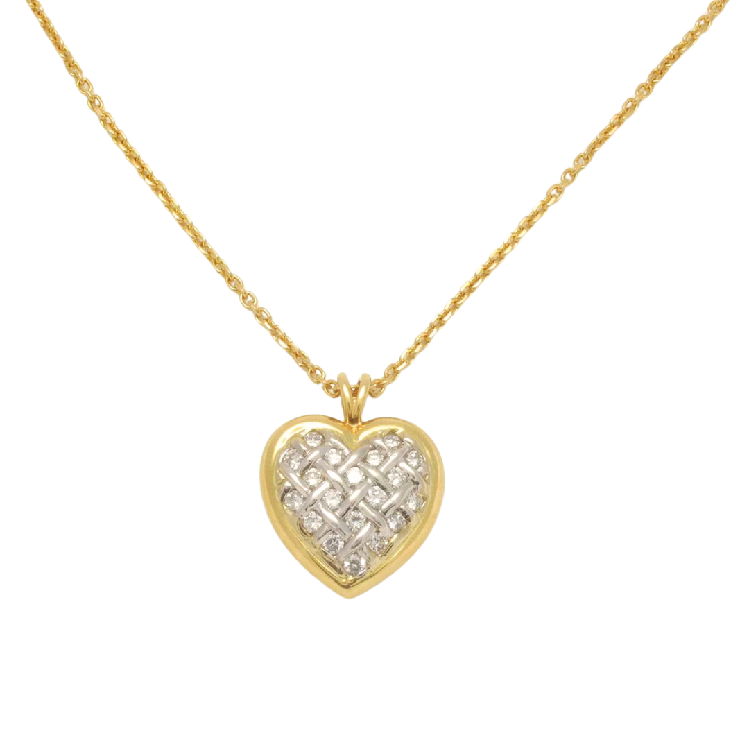 14K White & Yellow Gold Diamond Heart Pendant Necklace 1.00 cts