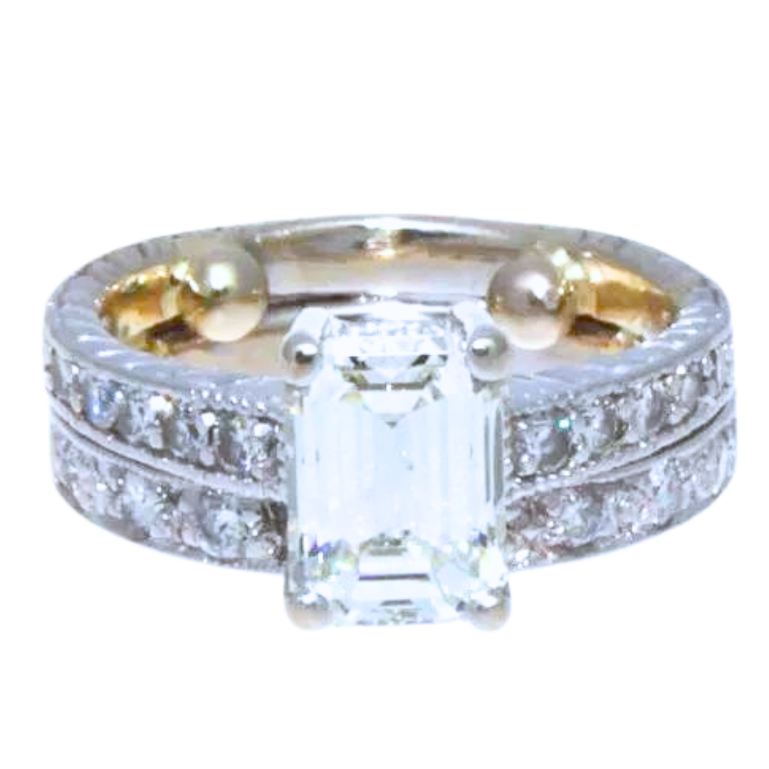 14K WHITE GOLD & EMERALD CUT DIAMOND RING 1.93 CTS.