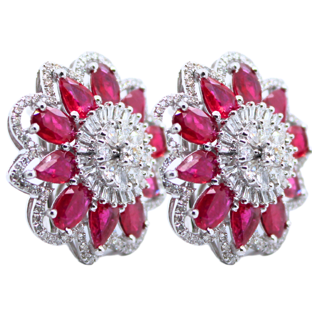 FLOWER RUBY AND DIAMOND EARRINGS 9.09CTW