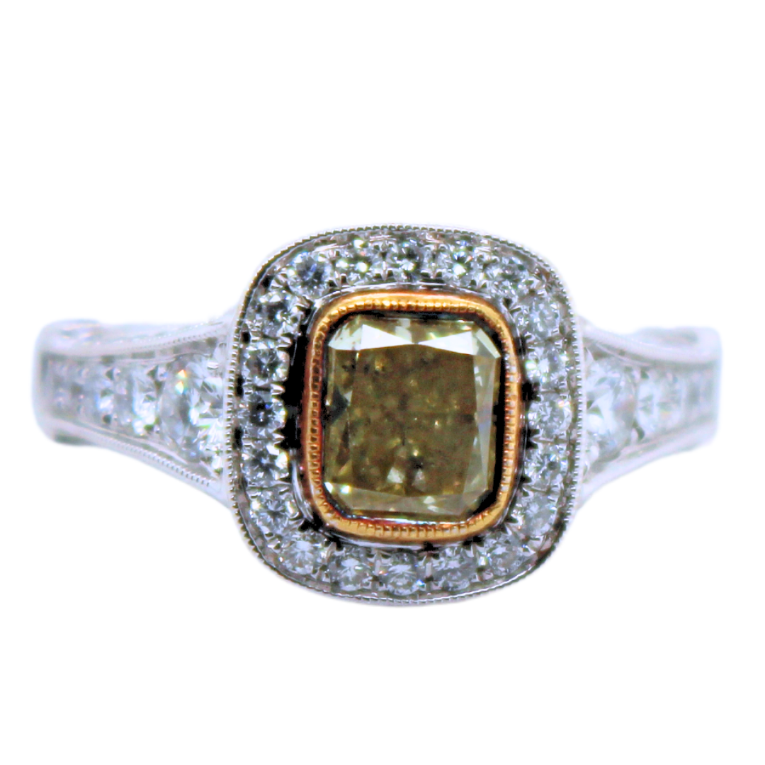 18k White Gold Yellow Diamond and Round Diamond Ring 1.84CTW
