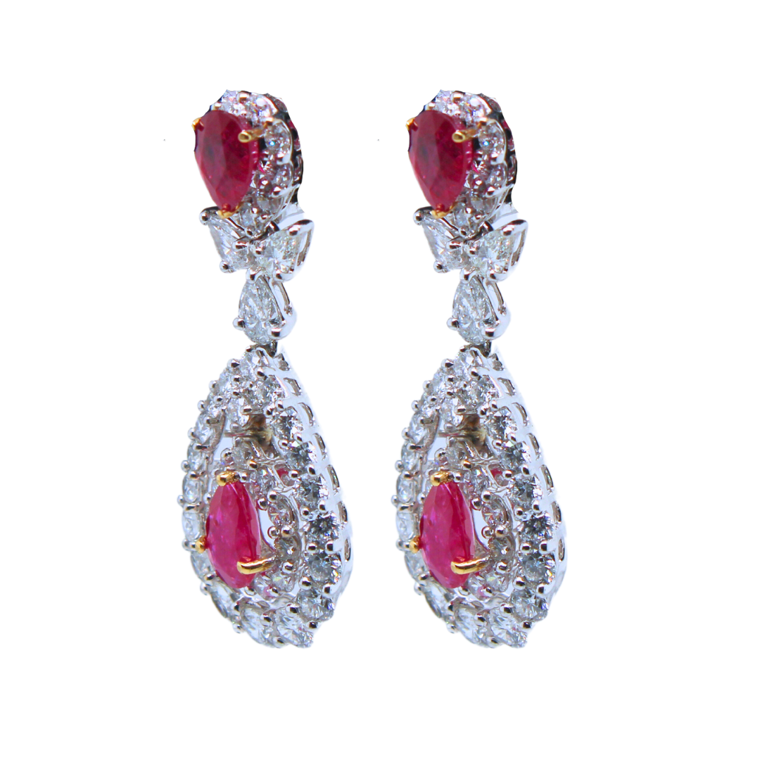 18k White Gold Ruby Chandelier Earrings