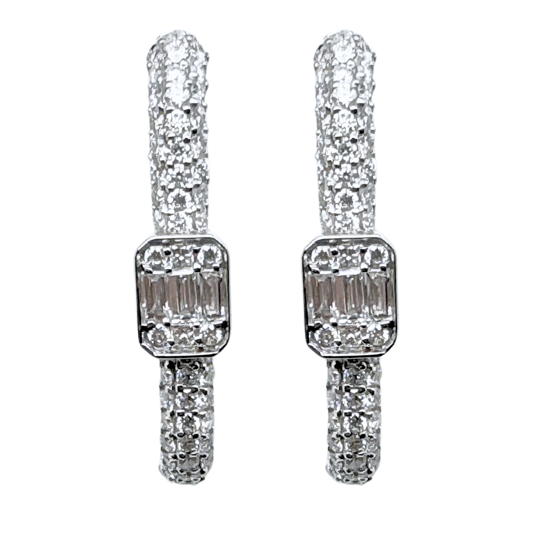 18k Diamond Rectangular Huggies Hoop Earrings 0.85CTW