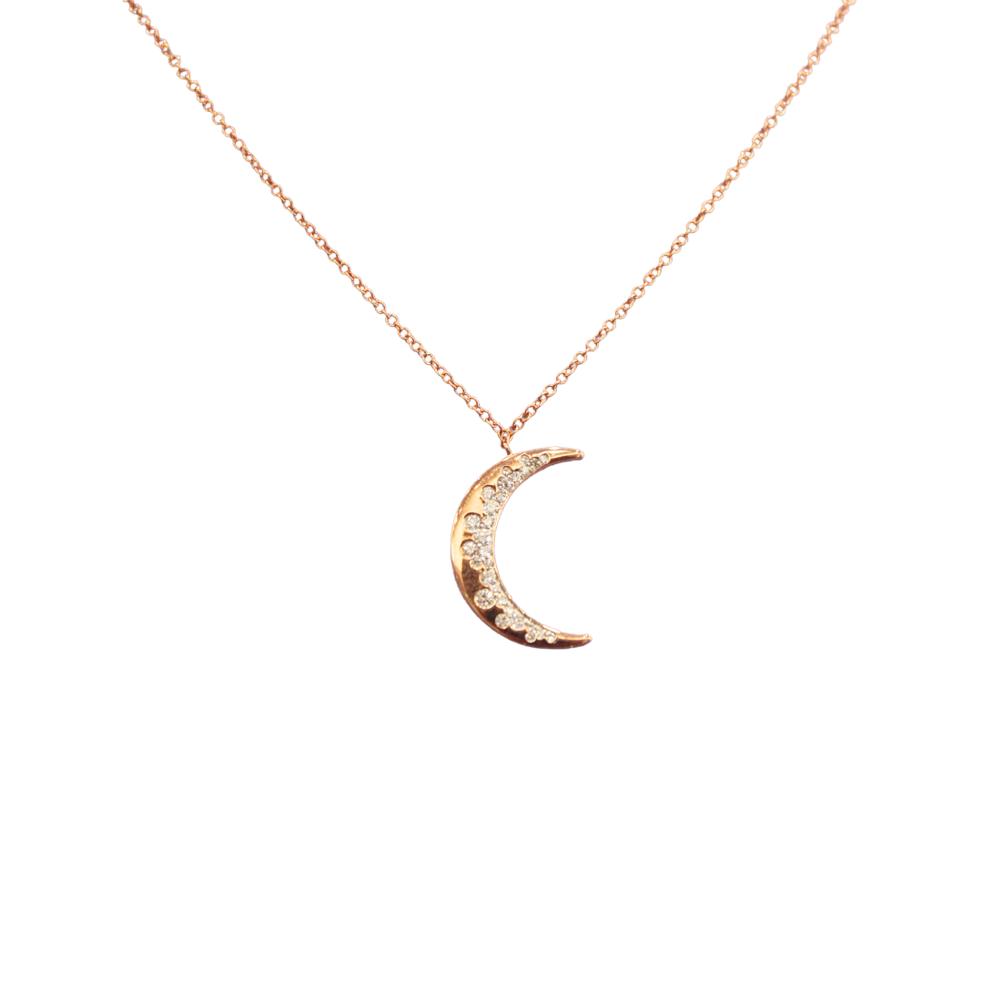 Half Moon 14k Rose Gold and Diamond Necklace