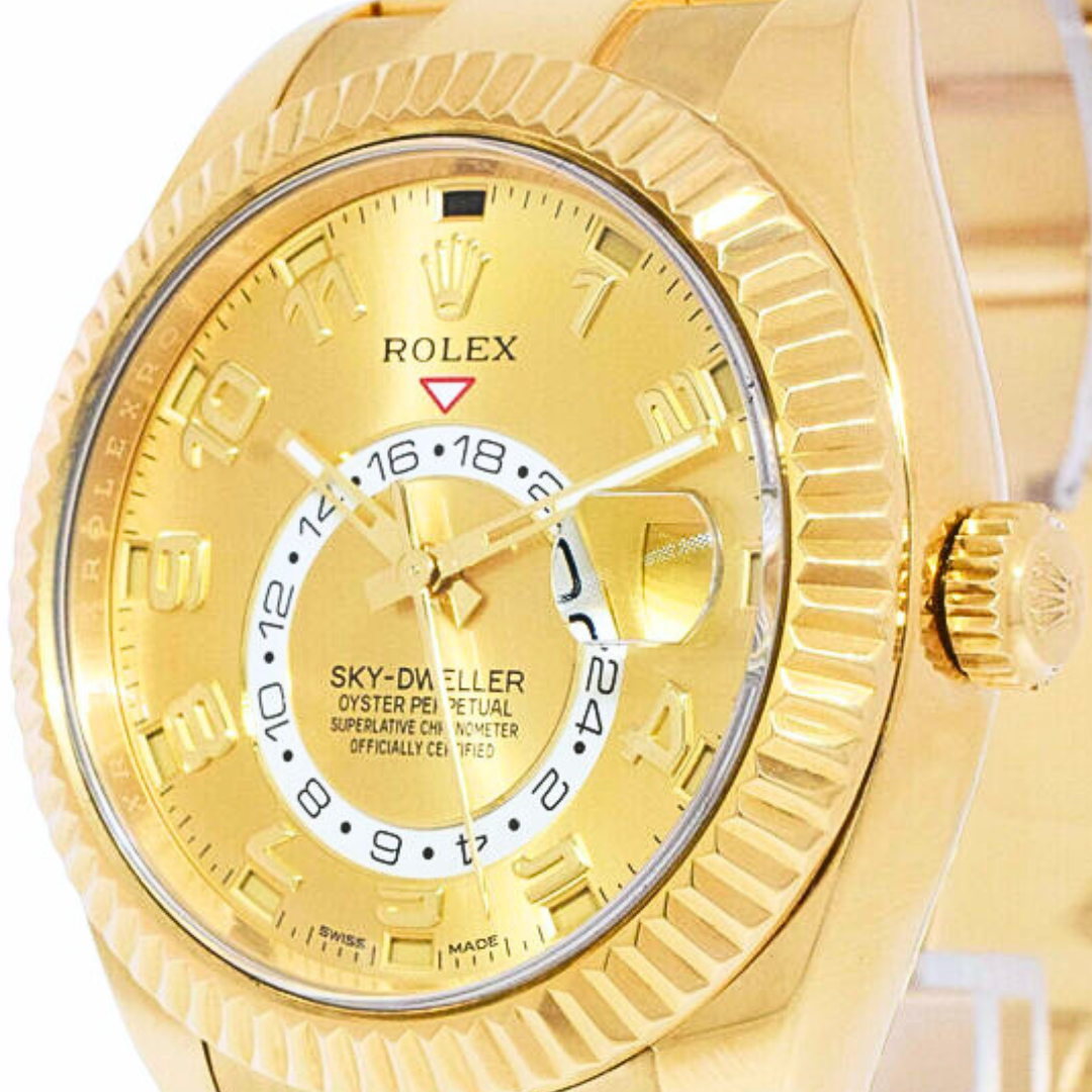 Rolex 18k Yellow Gold Sky- Dweller Champagne Dial 326938