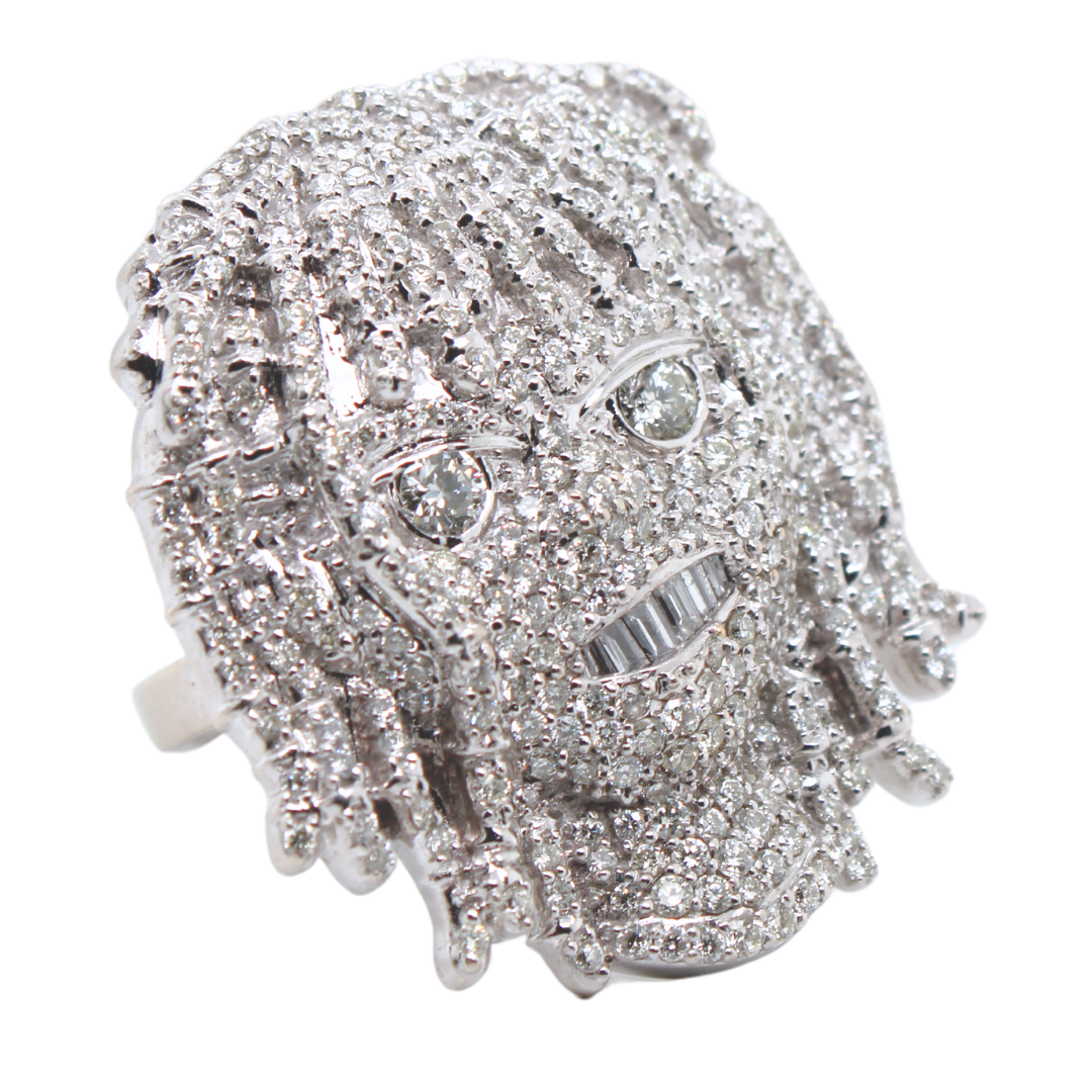 Lil Pump Ice Box 14 K White Gold Diamond Face Ring 5.00 Carats