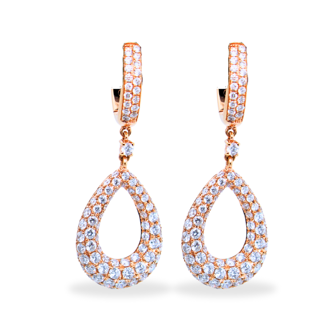 18k Rose Gold Pear Drop Diamond Earrings