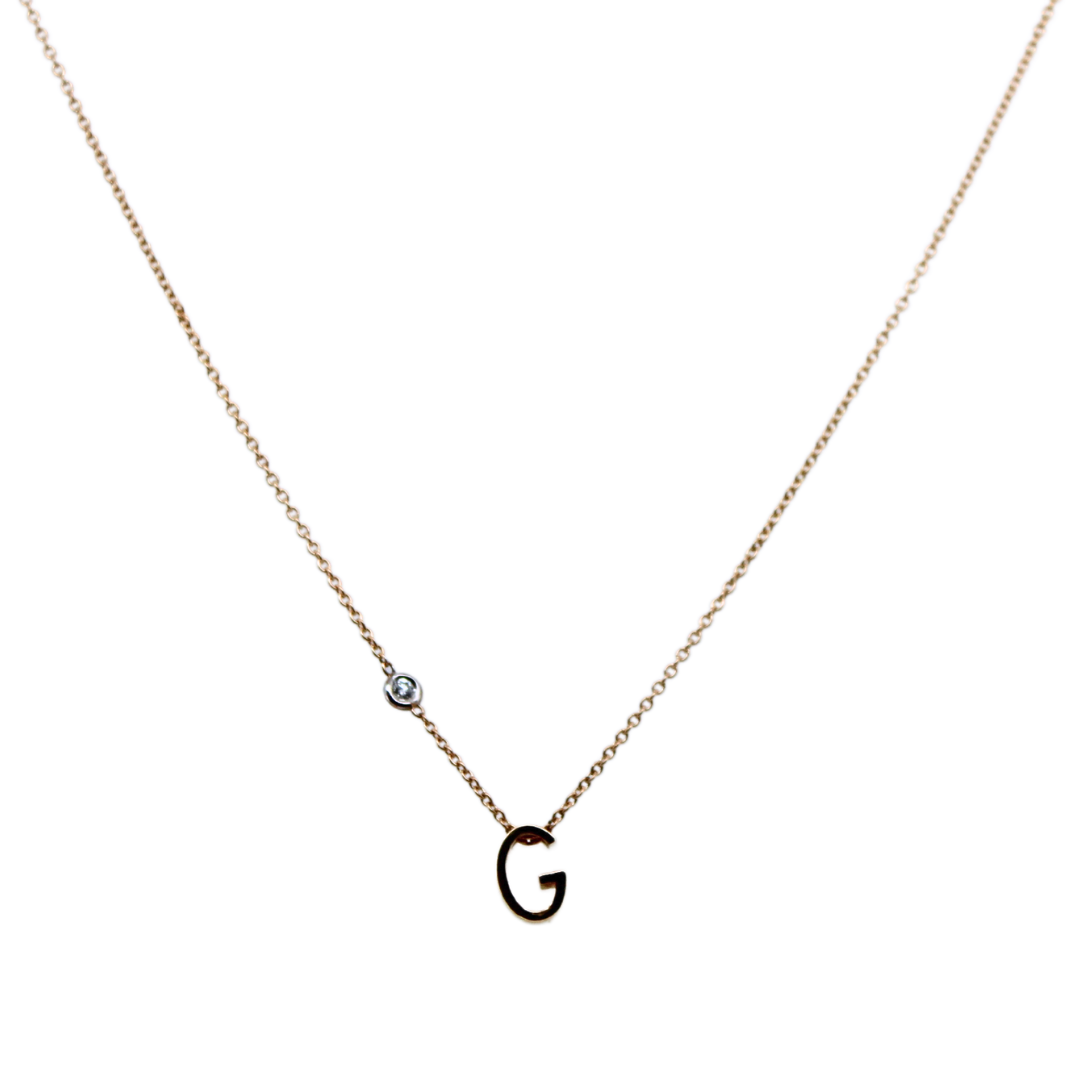 14k Yellow Gold Initial Pendant Necklace "G"