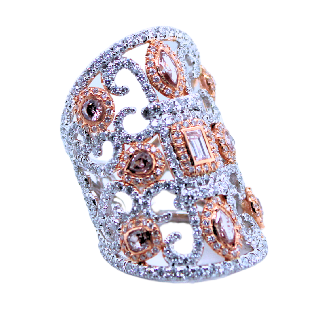 Full Finger Pink Diamond and Diamond Ring