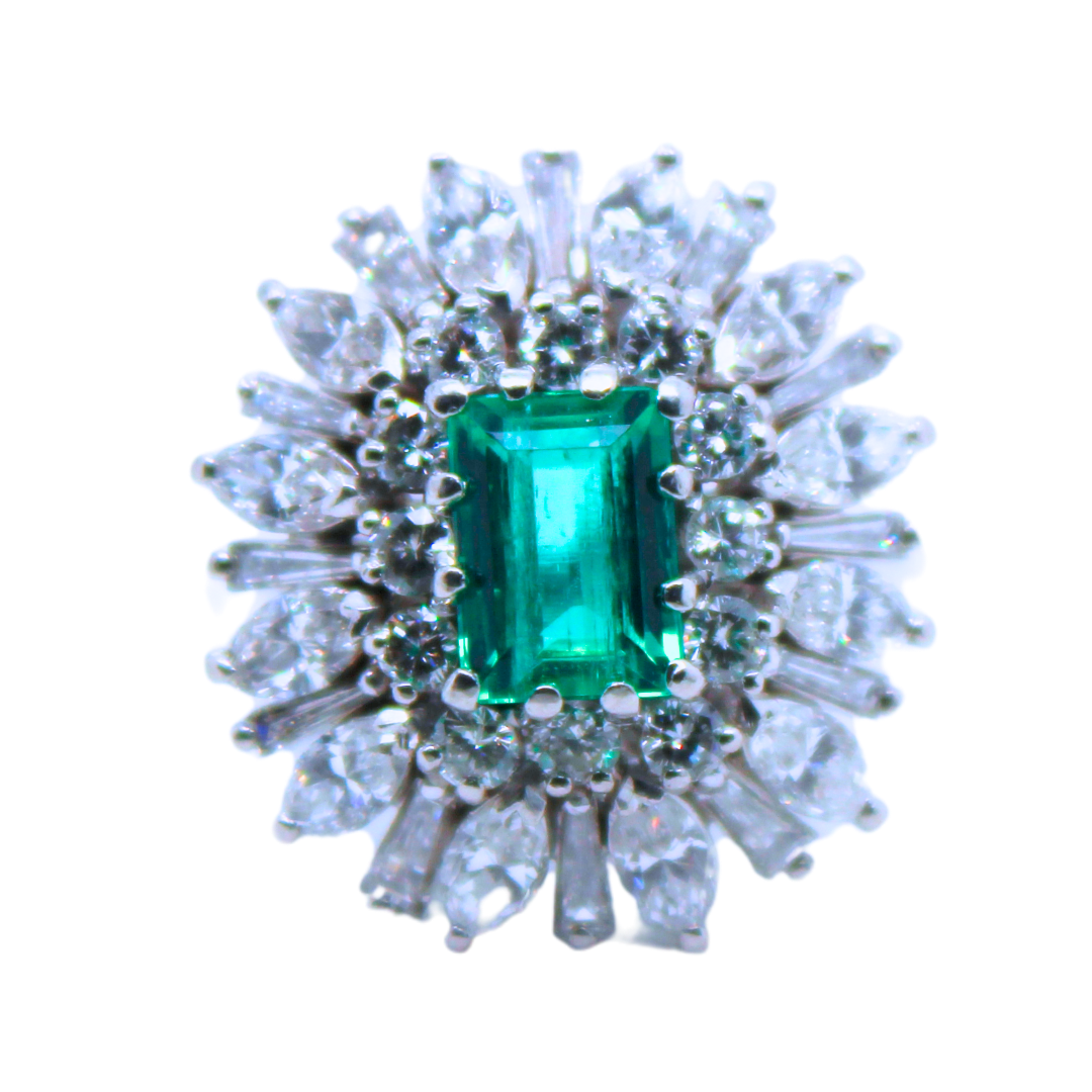 Platinum Emerald & Diamond Cocktail Ring 2.40 Carats