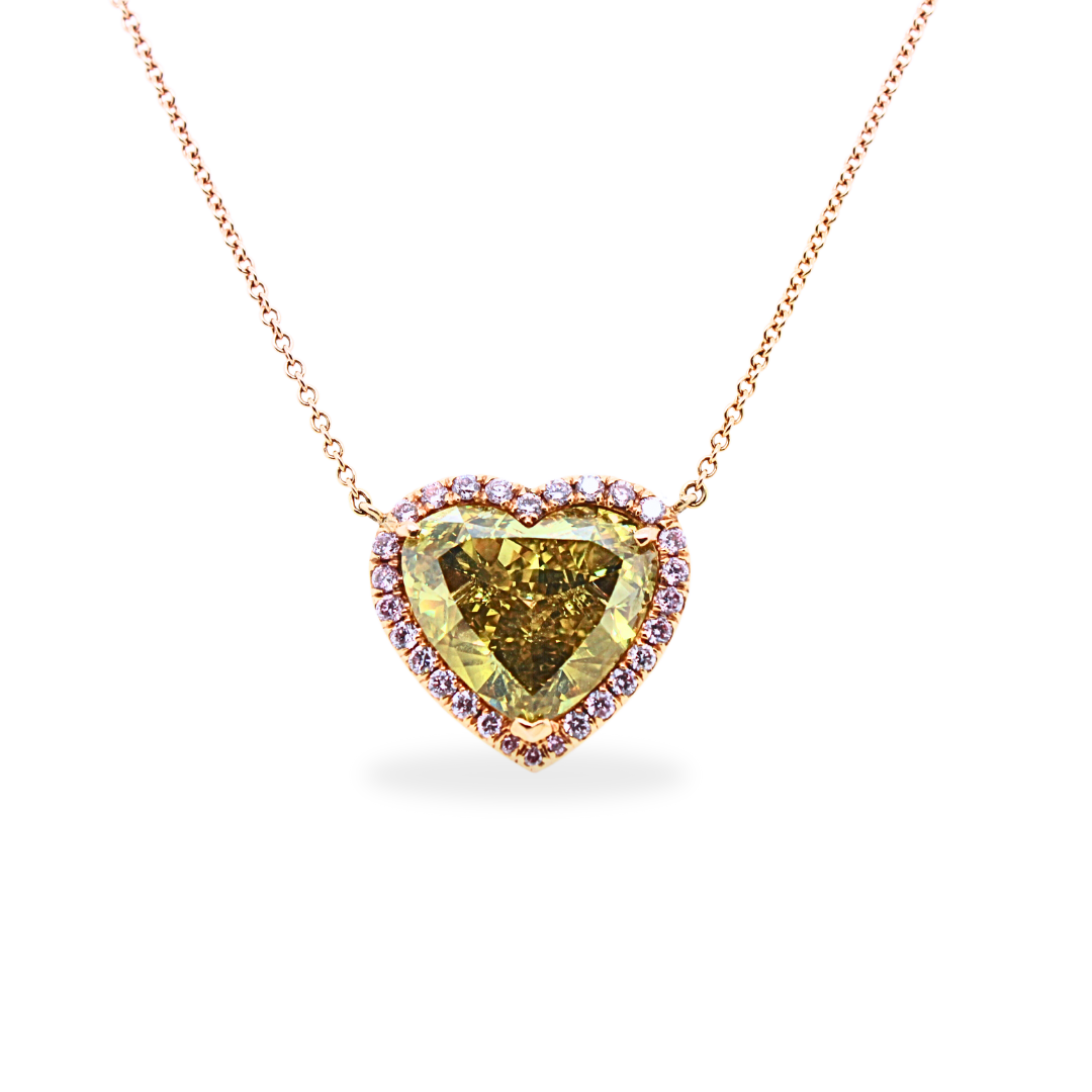 18k Rose Gold Heart Modified Brilliant Fancy Deep Brownish Greenish Yellow Necklace