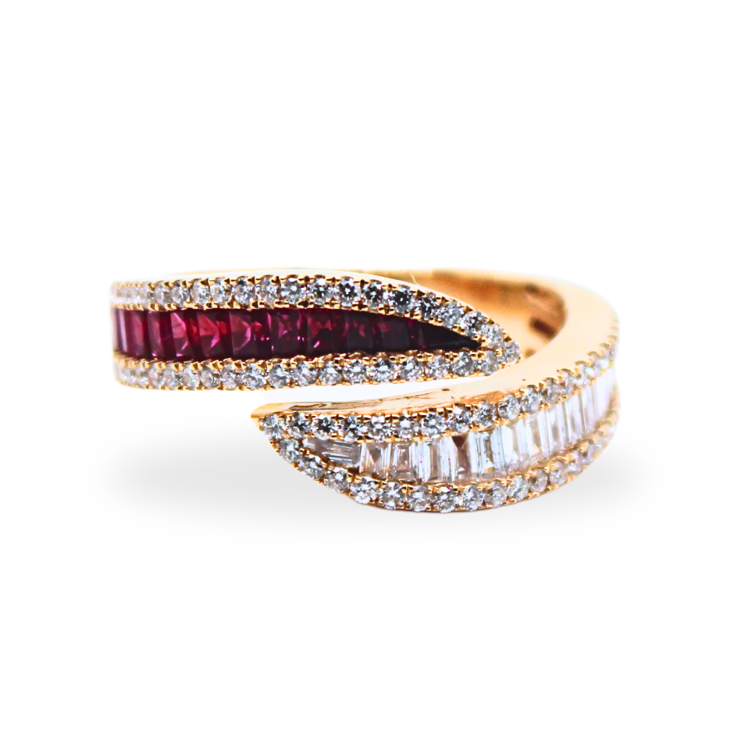 18KYG Rubies & Diamond Wrap Ring 1.50Ctw