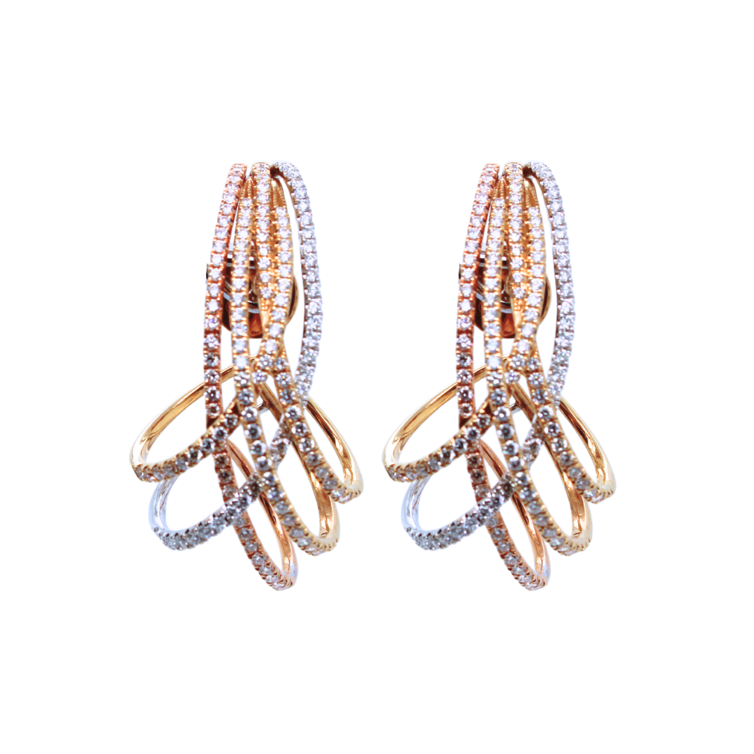 18k White Gold, Rose Gold, Yellow Gold Overlay Diamond Earrings