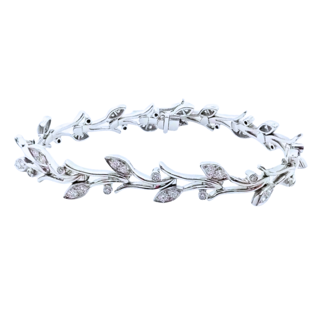 Tiffany & Co Garland Diamond Platinum Leaf Tennis Bracelet 1.00cts