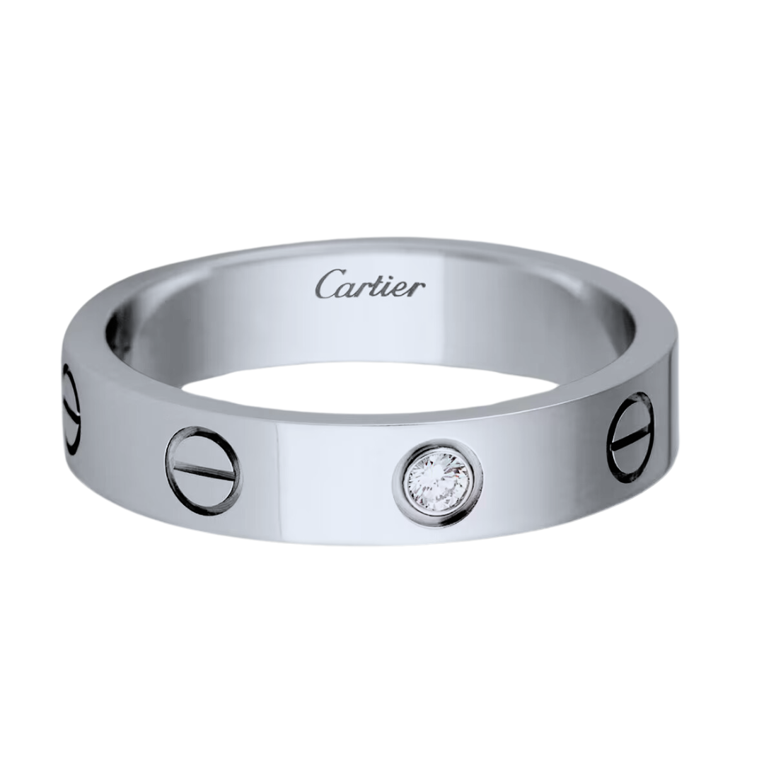 Cartier 18k White Gold Love Wedding Band with 1 diamond