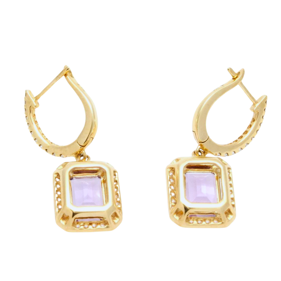 18K Yellow Gold .53ctw Diamond 3.21ctw. Purple Amethyst Earrings 4.75 gram