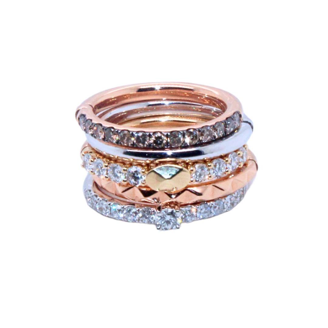 18K White Gold, Yellow Gold and Rose Gold 5 Attached Fashion Diamond Ring