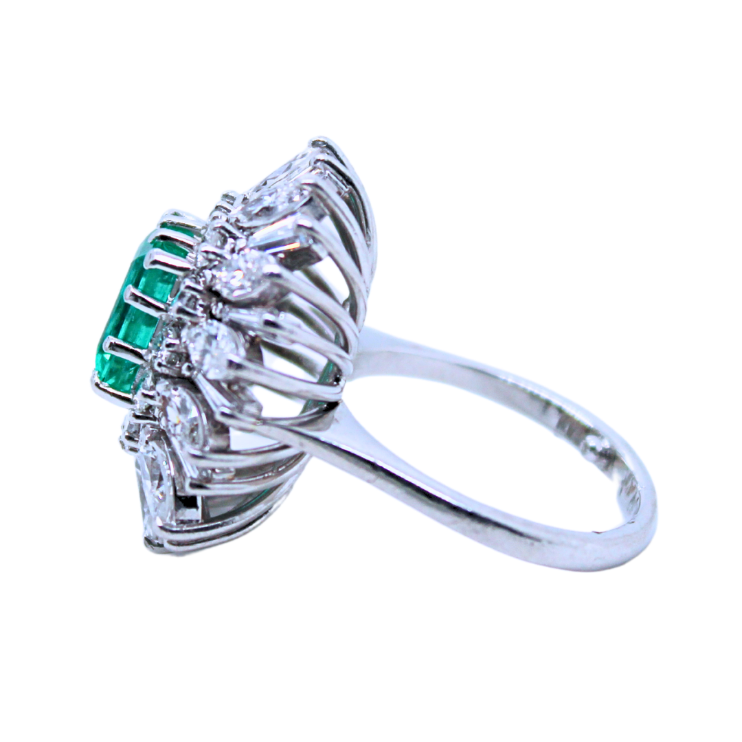 Platinum Emerald & Diamond Cocktail Ring 2.40 Carats