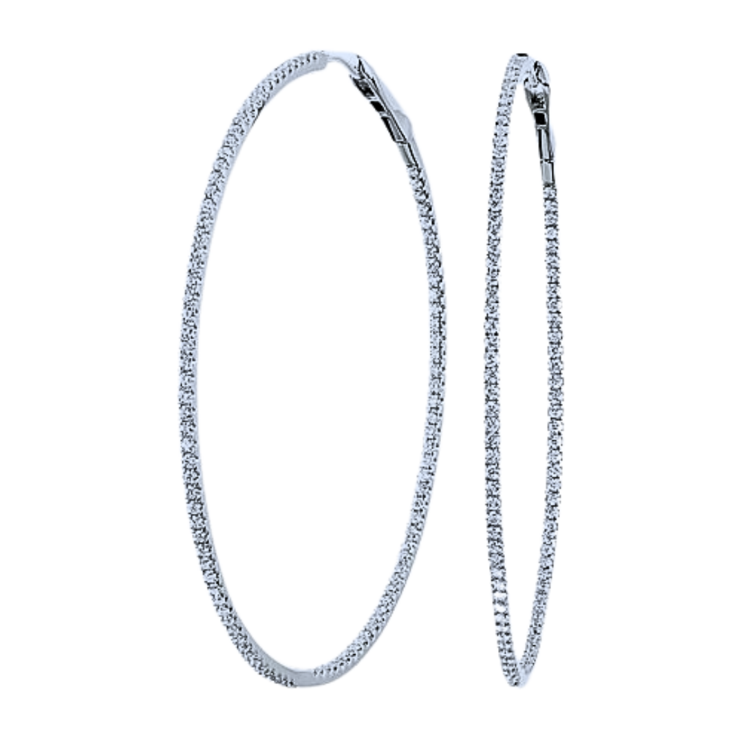 18k White Gold Big Diamond Hoops