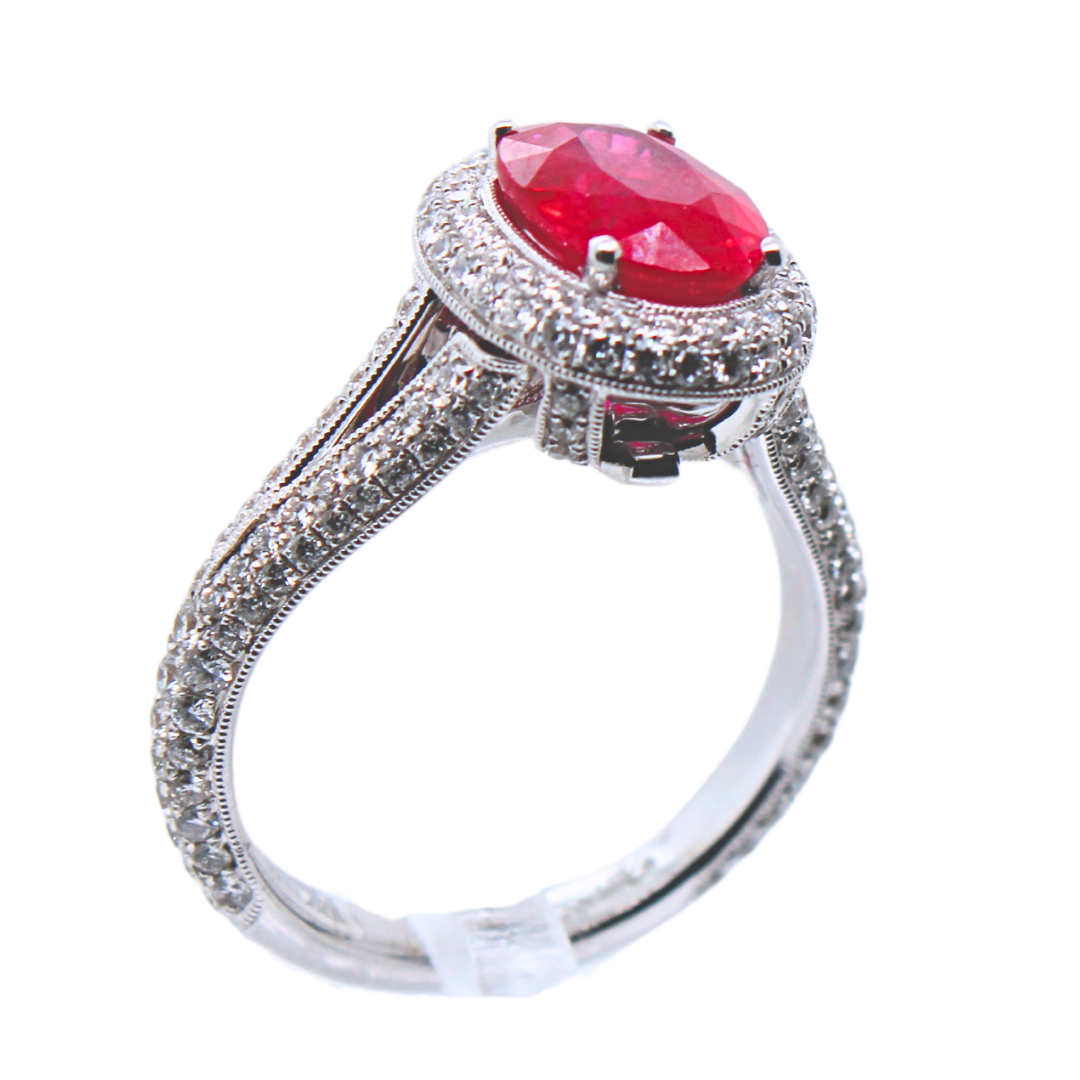 18K White Gold Burma Ruby and Diamond Ring 3.39CTW with GIA
