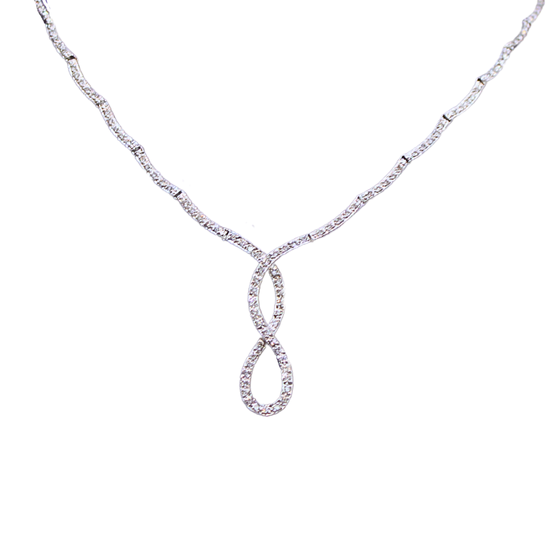 18k White Gold Spiral Diamond Necklace 1.00Cts