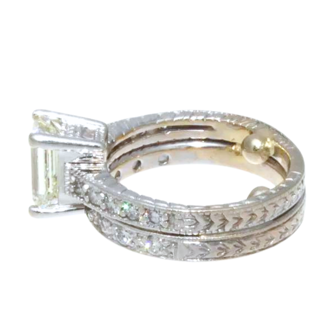 14K WHITE GOLD & EMERALD CUT DIAMOND RING 1.93 CTS.