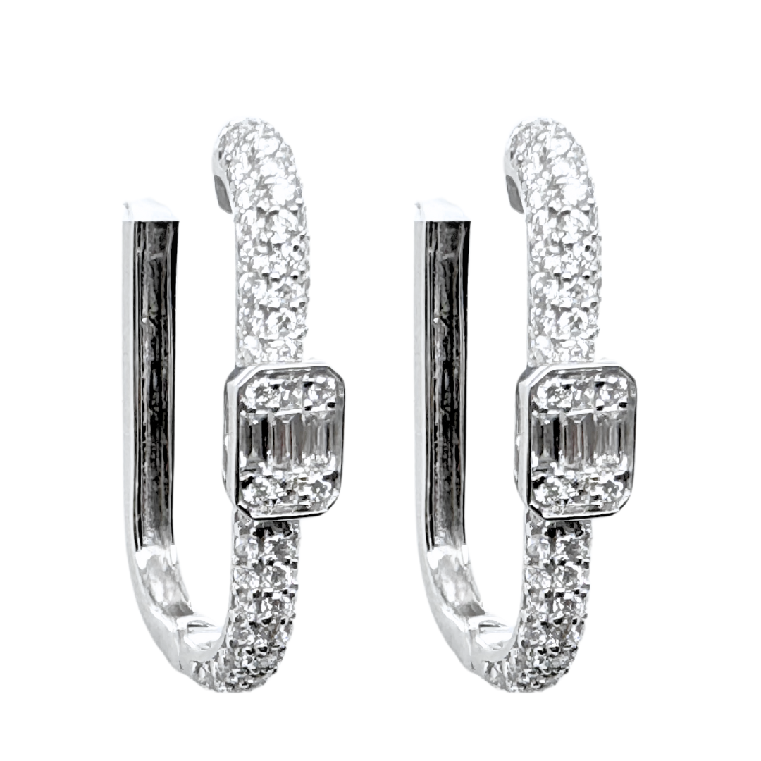 18k Diamond Rectangular Huggies Hoop Earrings 0.85CTW