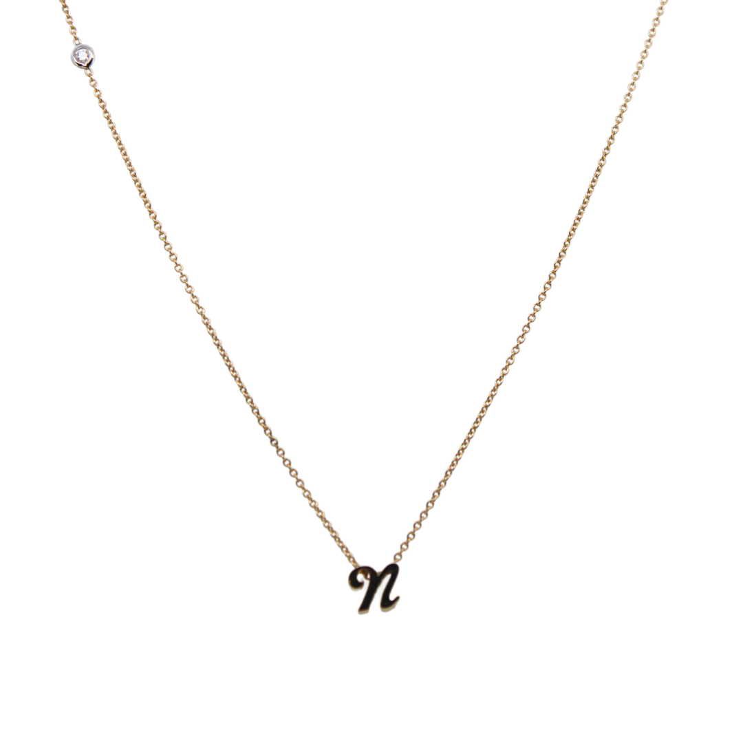 14k Yellow Gold Initial Pendant Necklace "N"