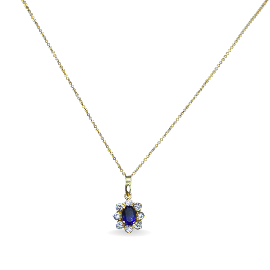 House of Taylor 18k Yellow Gold Royal Blue Sapphire and Diamond Pendant Necklace