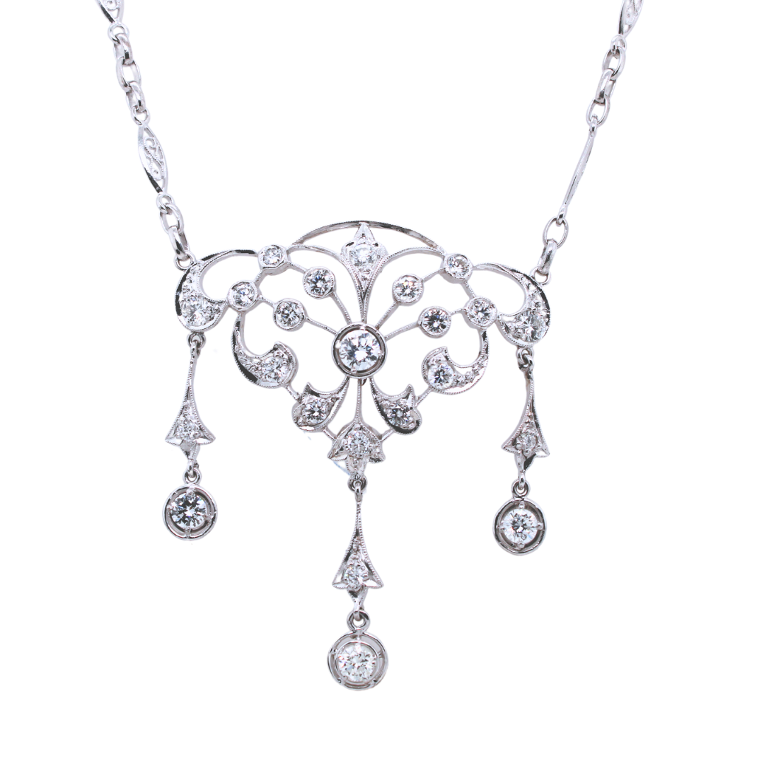 14k White Gold Art Deco Necklace 2.00CTW