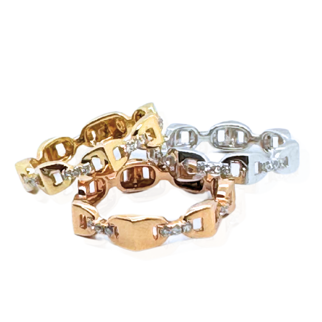 18k Rose Gold Diamond Chain Link Ring 0.20Cts