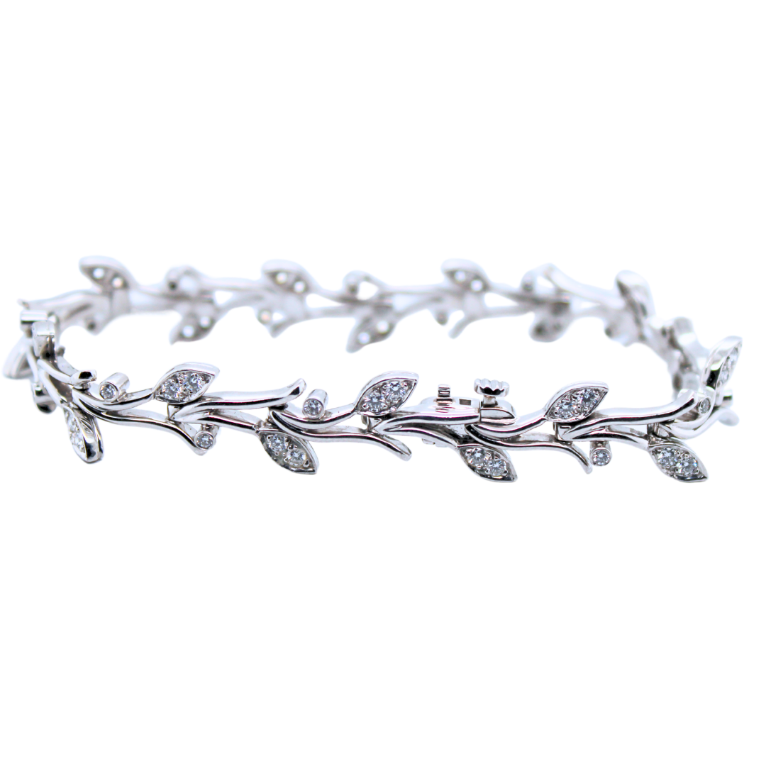 Tiffany & Co Garland Diamond Platinum Leaf Tennis Bracelet 1.00cts