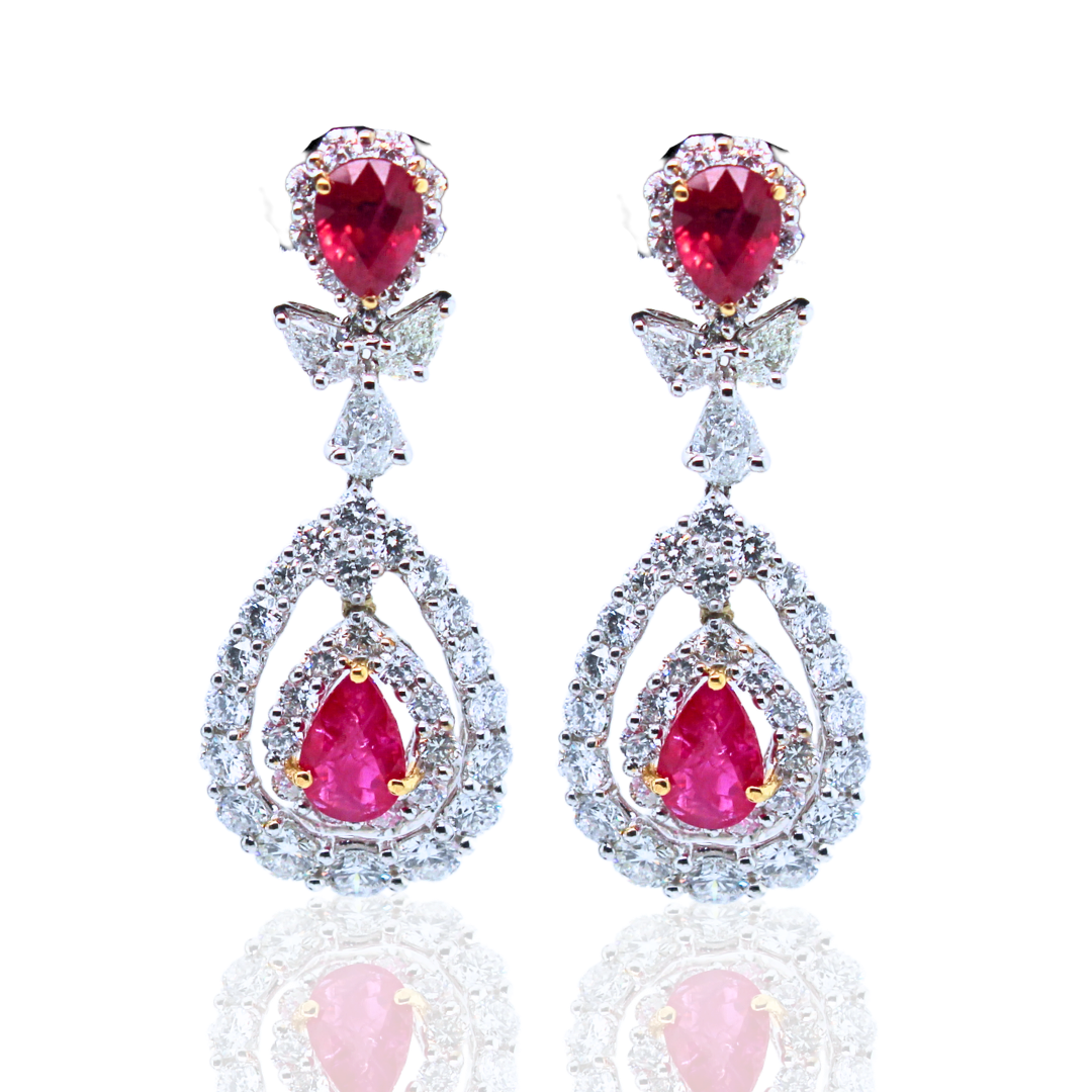 18k White Gold Ruby Chandelier Earrings