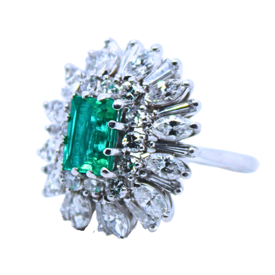 Platinum Emerald & Diamond Cocktail Ring 2.40 Carats