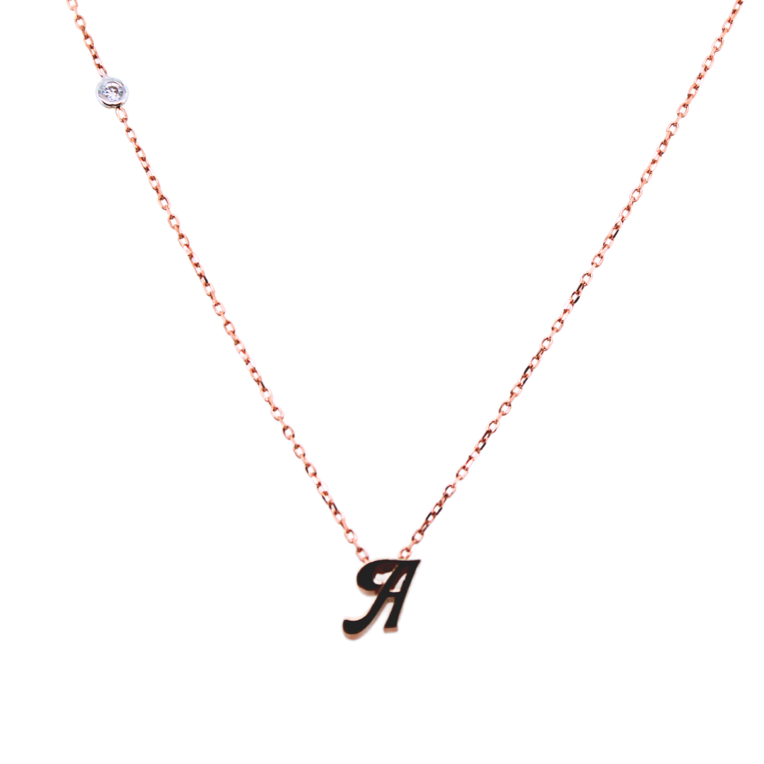 14k Rose Gold Initial Pendant Necklace "A"