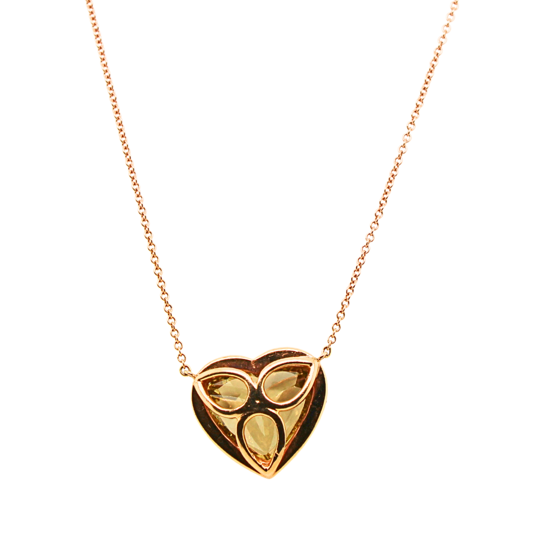 18k Rose Gold Heart Modified Brilliant Fancy Deep Brownish Greenish Yellow Necklace