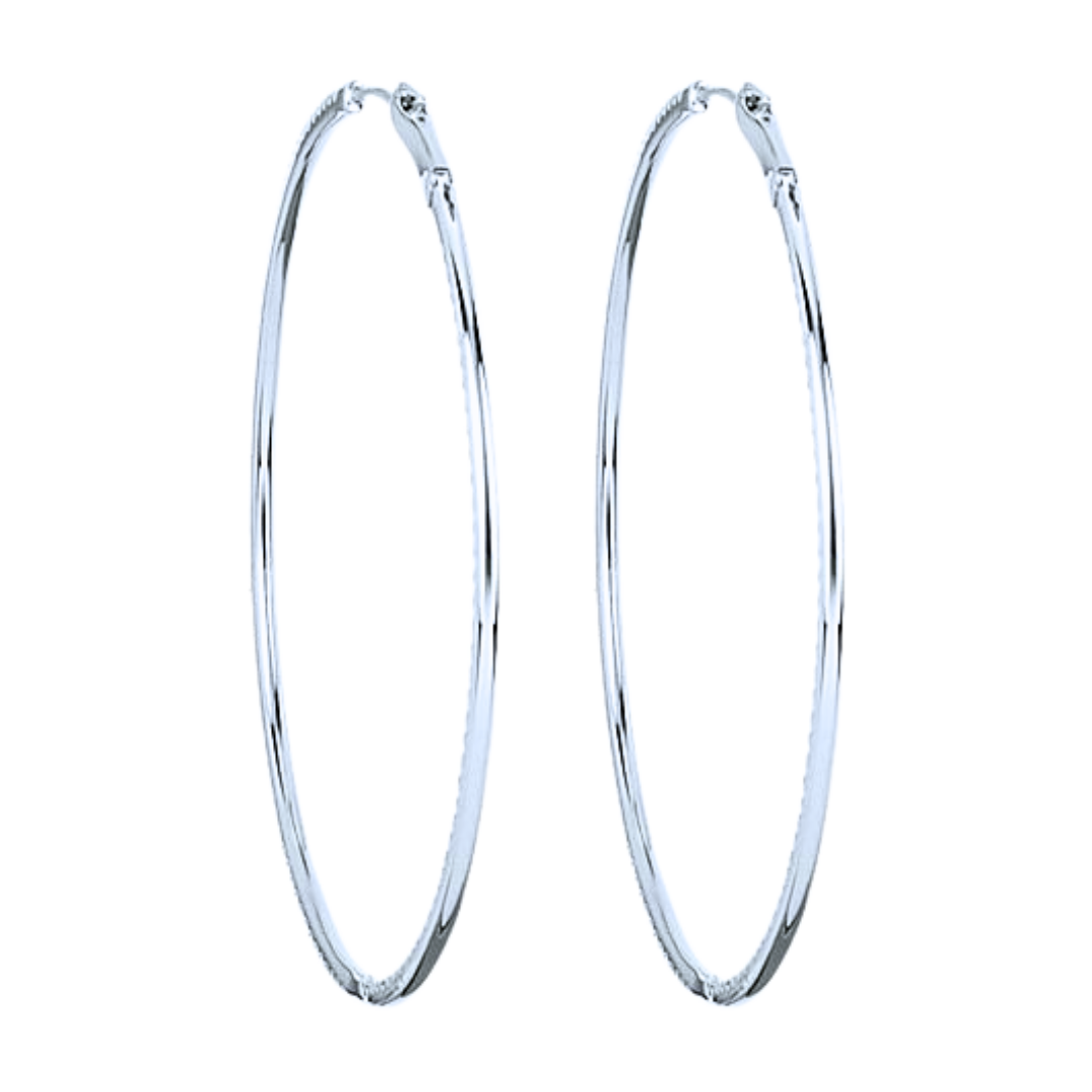 18k White Gold Big Diamond Hoops