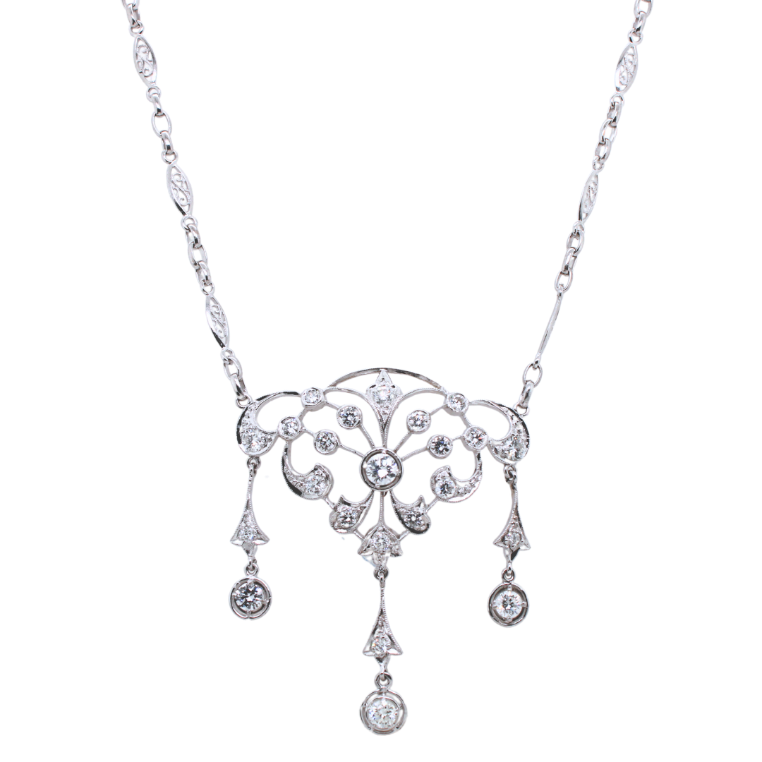 14k White Gold Art Deco Necklace 2.00CTW