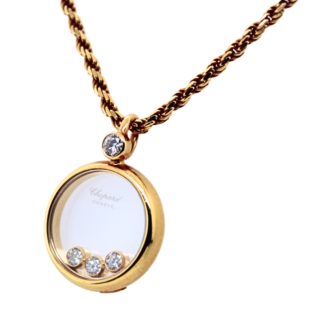 18k Yellow Gold Chopard Three Floating Happy Diamond Necklace