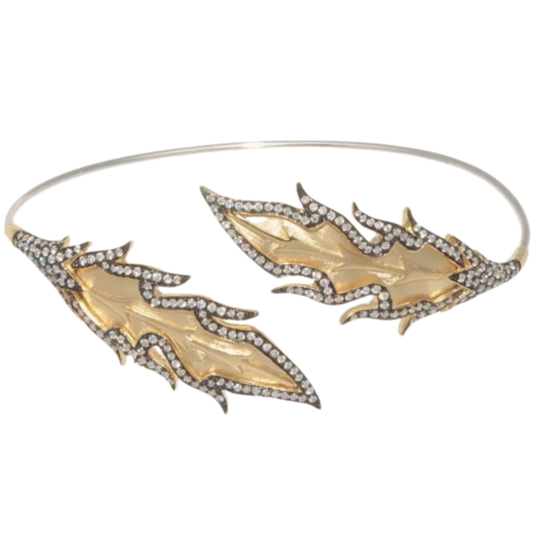 18K WHITE & YELLOW GOLD DIAMOND LEAF BANGLE 0.99 CTS.