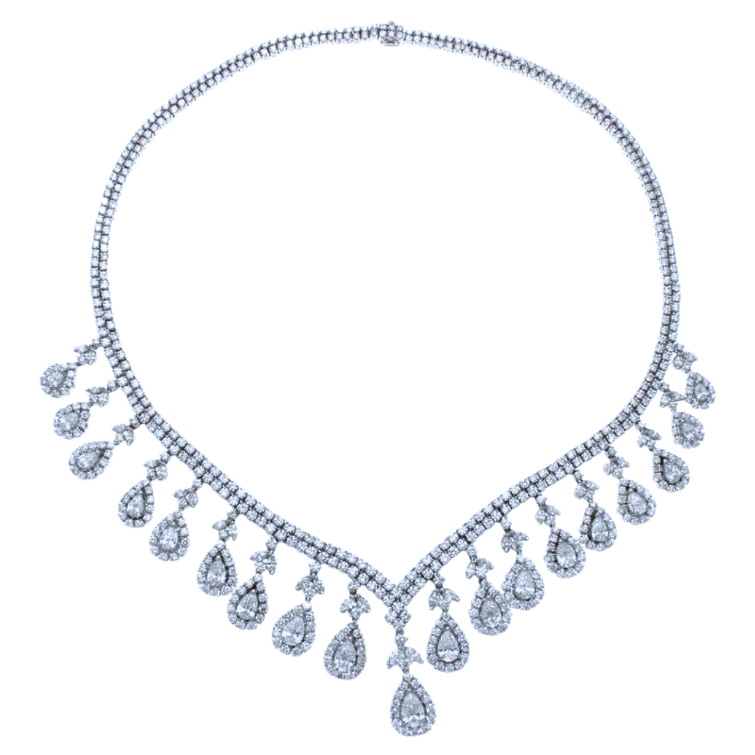 18K WHITE GOLD & PEAR SHAPE DROP DIAMOND NECKLACE 35.00 CTS. GIA